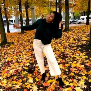 Off white corduroy flare cropped pants